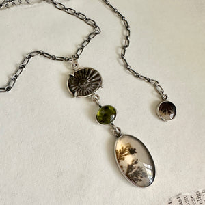 Dendritic Agate, Ammonite & Peridot Necklace - Sterling Silver