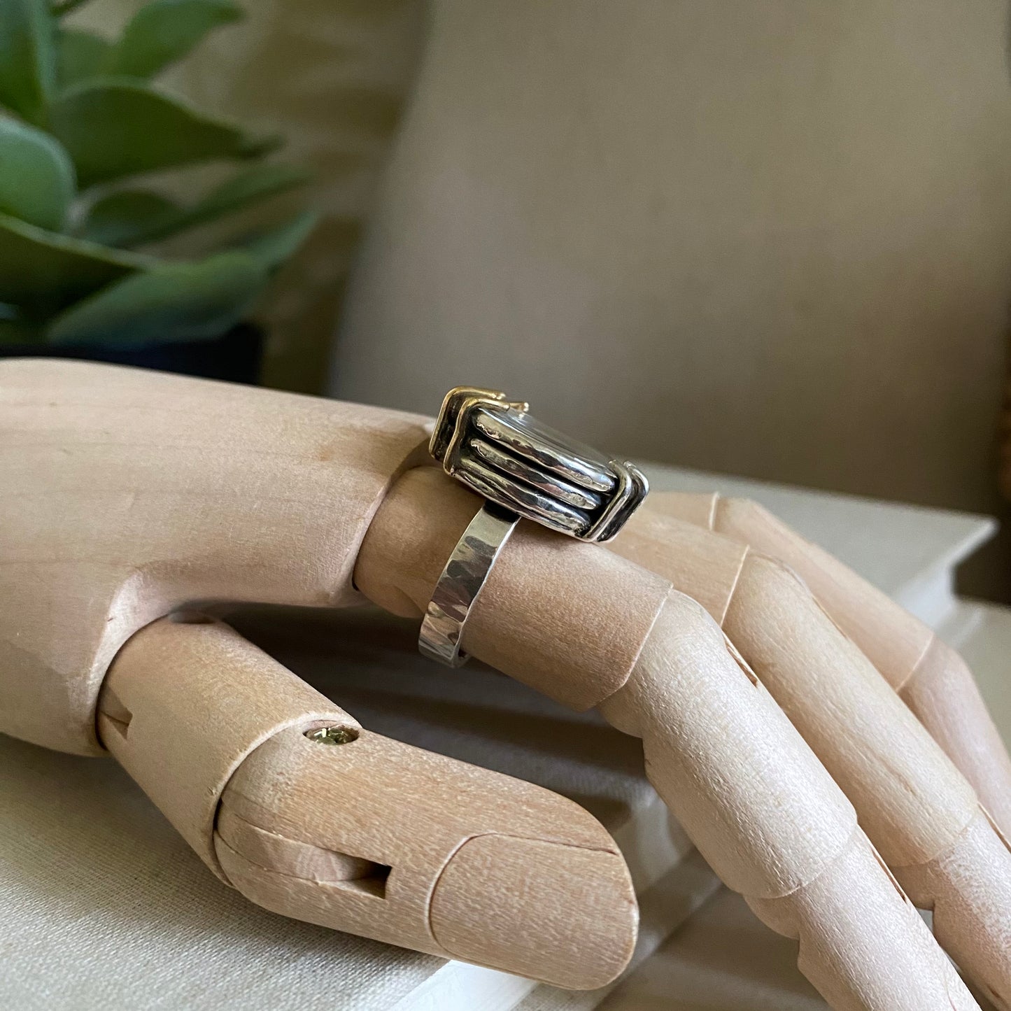 Google Eye Ring - Sterling, Onyx & Brass