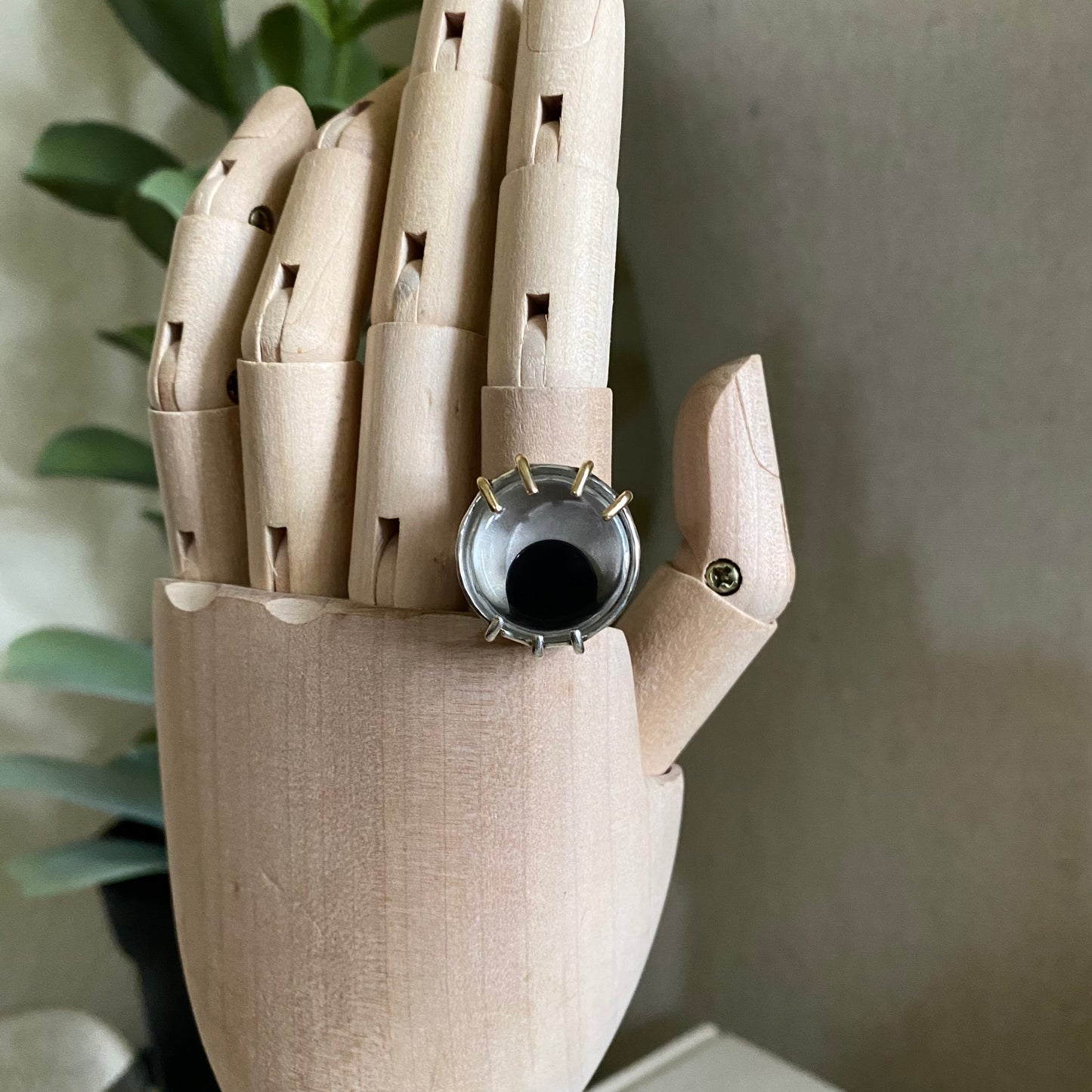 Google Eye Ring - Sterling, Onyx & Brass