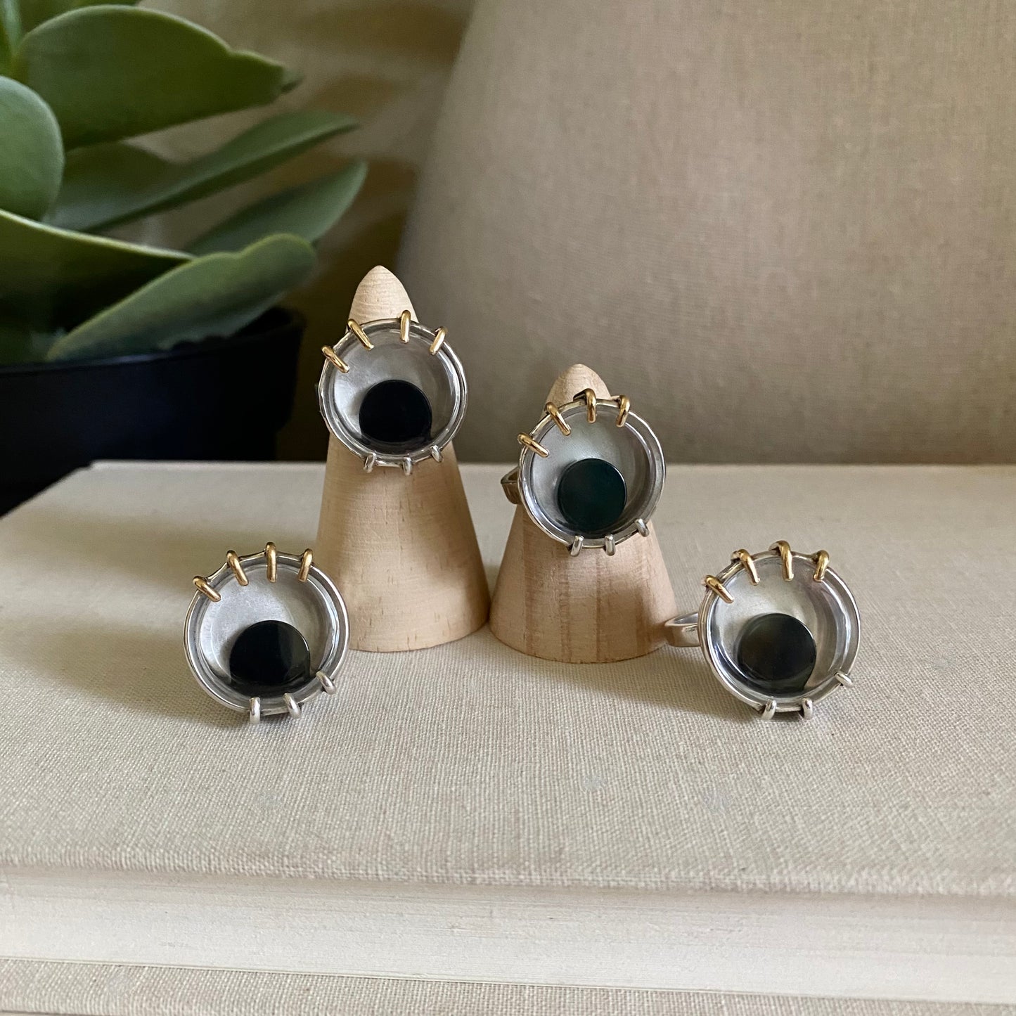 Google Eye Ring - Sterling, Onyx & Brass