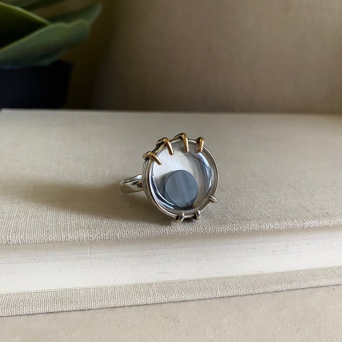 Google Eye Ring - Sterling, Onyx & Brass