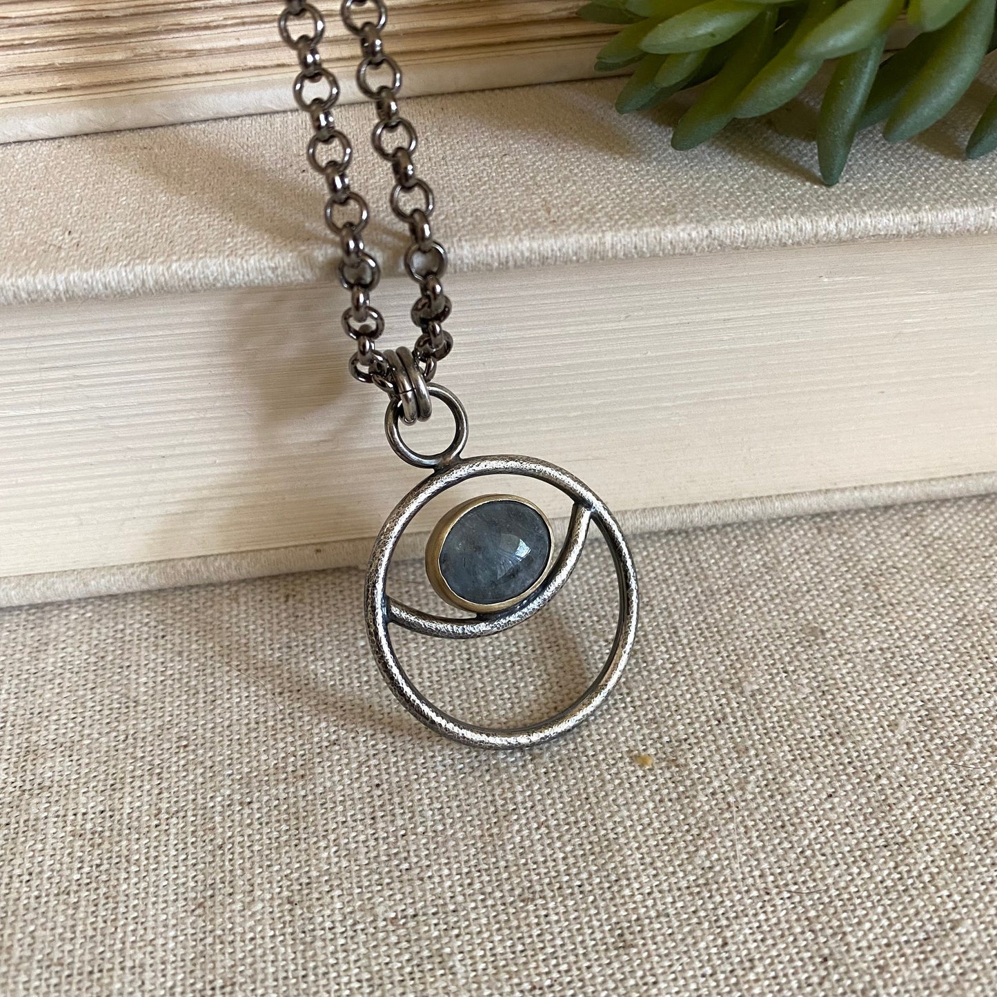 Negative Space Glasses Holder Necklace - Sterling, Brass & Aquamarine