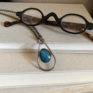 Negative Space Glasses Holder Necklace - Sterling, Brass & Labradorite