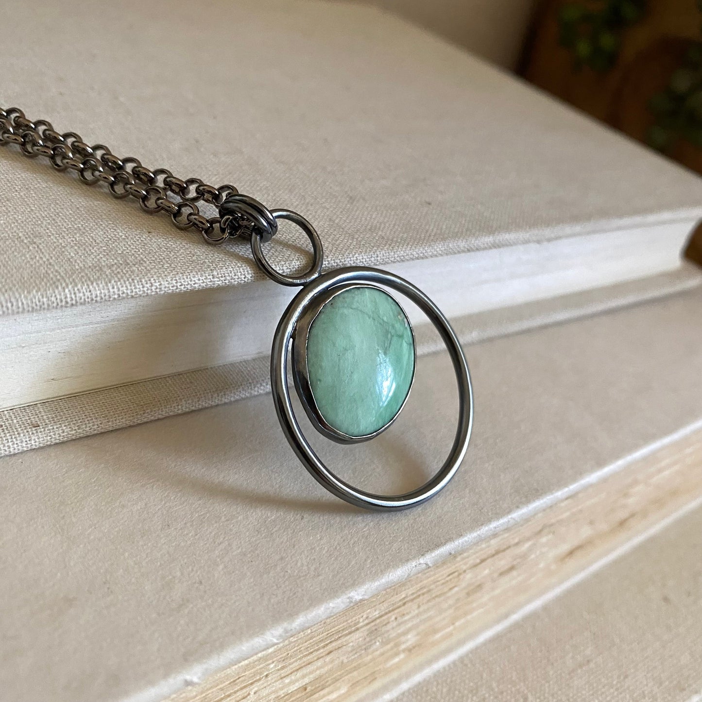 Negative Space Glasses Holder Necklace - Sterling, Brass & Variscite