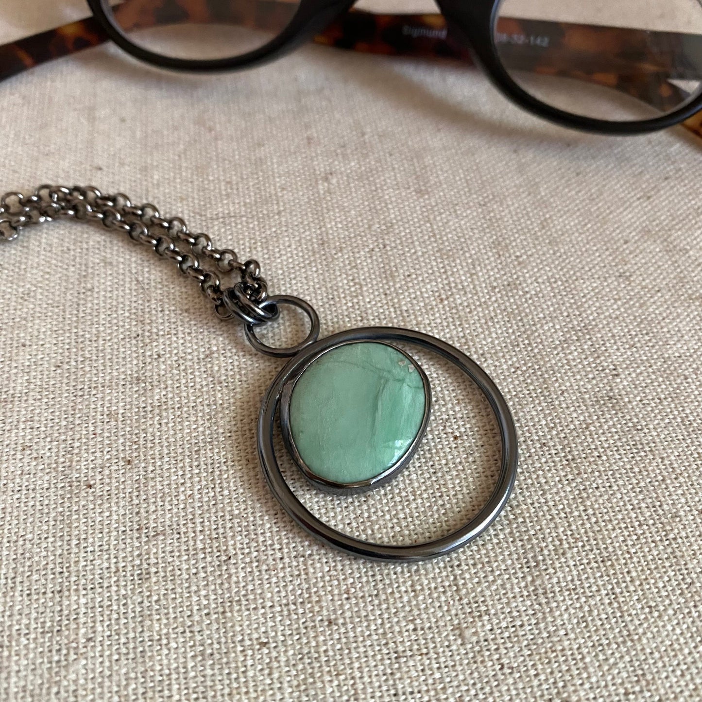 Negative Space Glasses Holder Necklace - Sterling, Brass & Variscite