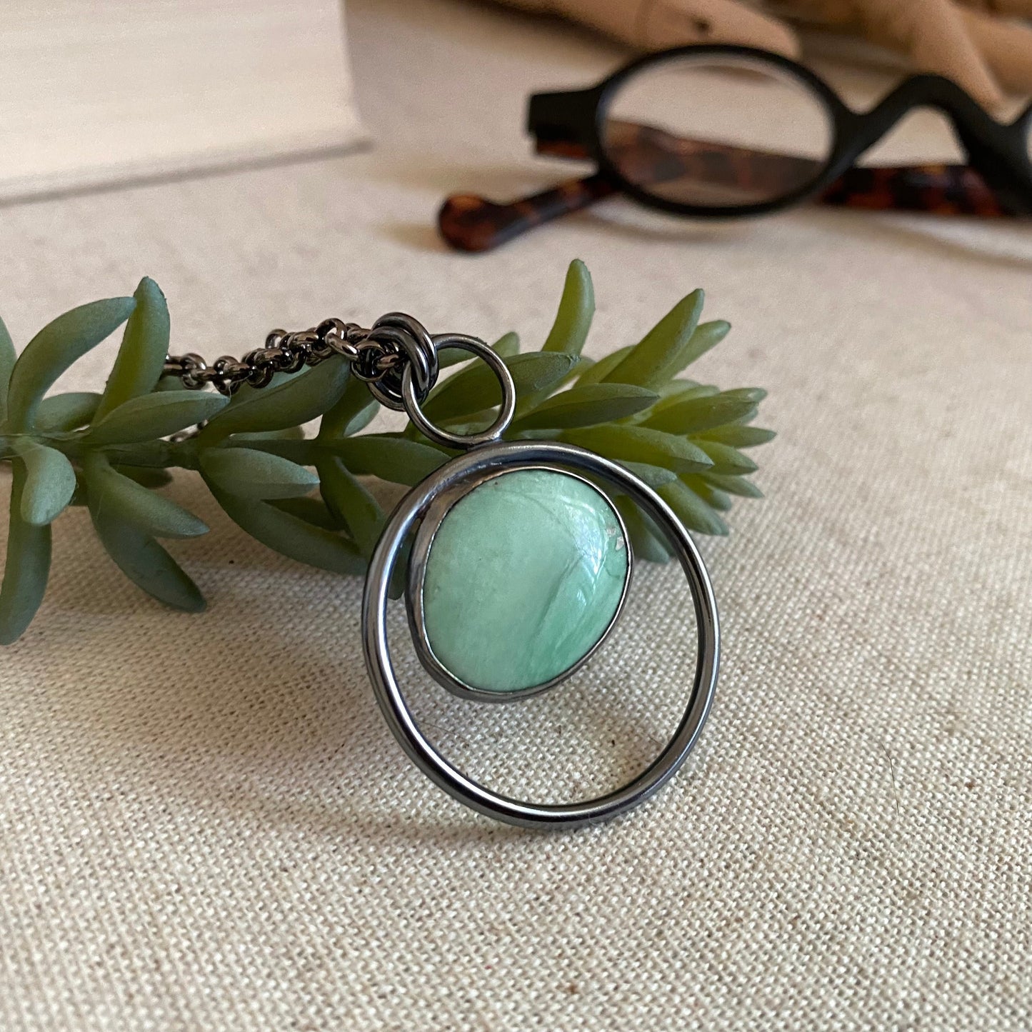 Negative Space Glasses Holder Necklace - Sterling, Brass & Variscite