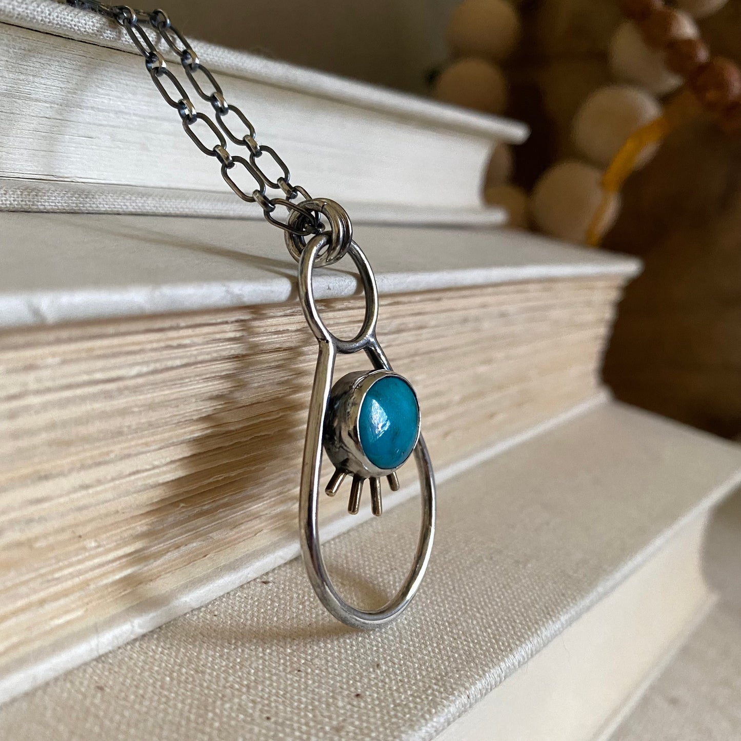 Negative Space Glasses Holder Necklace - Sterling, Brass & Turquoise