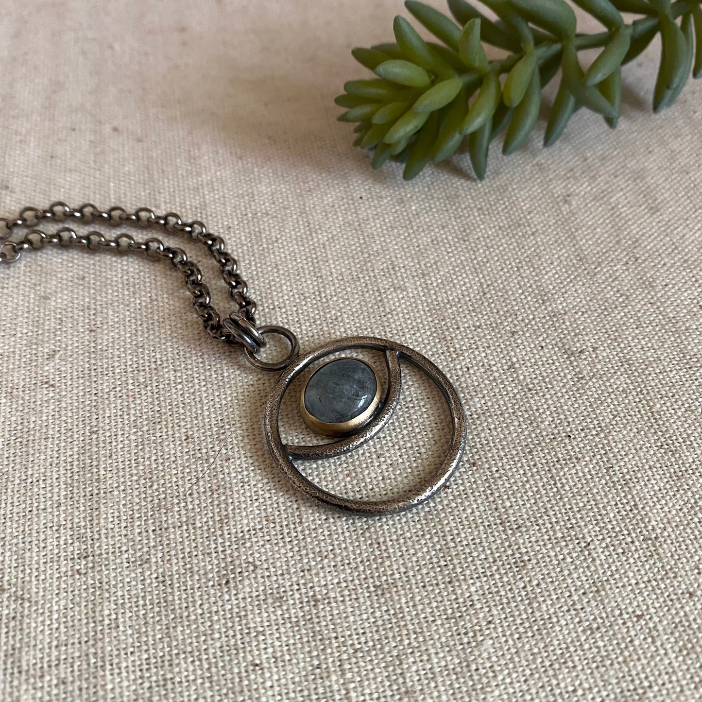 Negative Space Glasses Holder Necklace - Sterling, Brass & Aquamarine