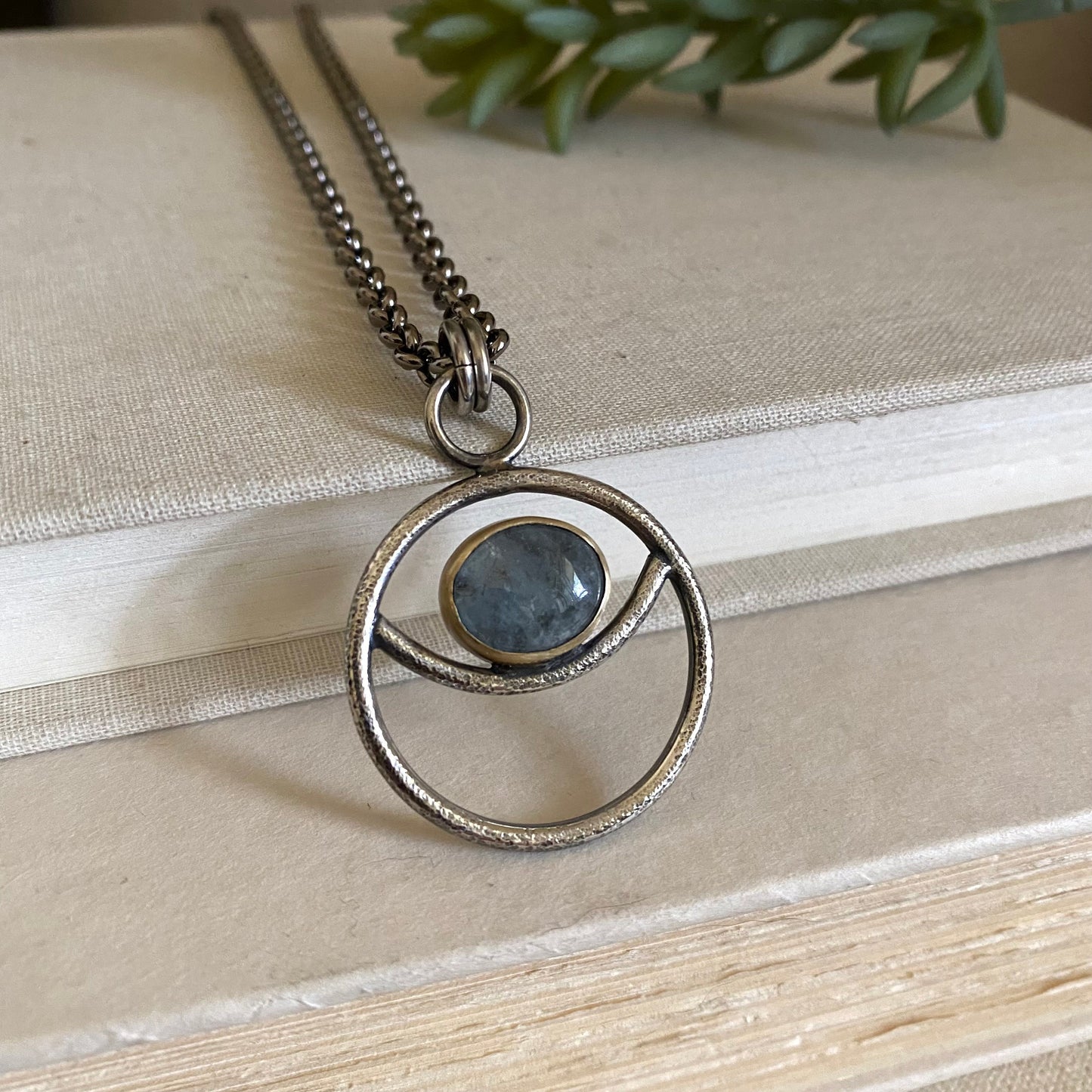 Negative Space Glasses Holder Necklace - Sterling, Brass & Aquamarine