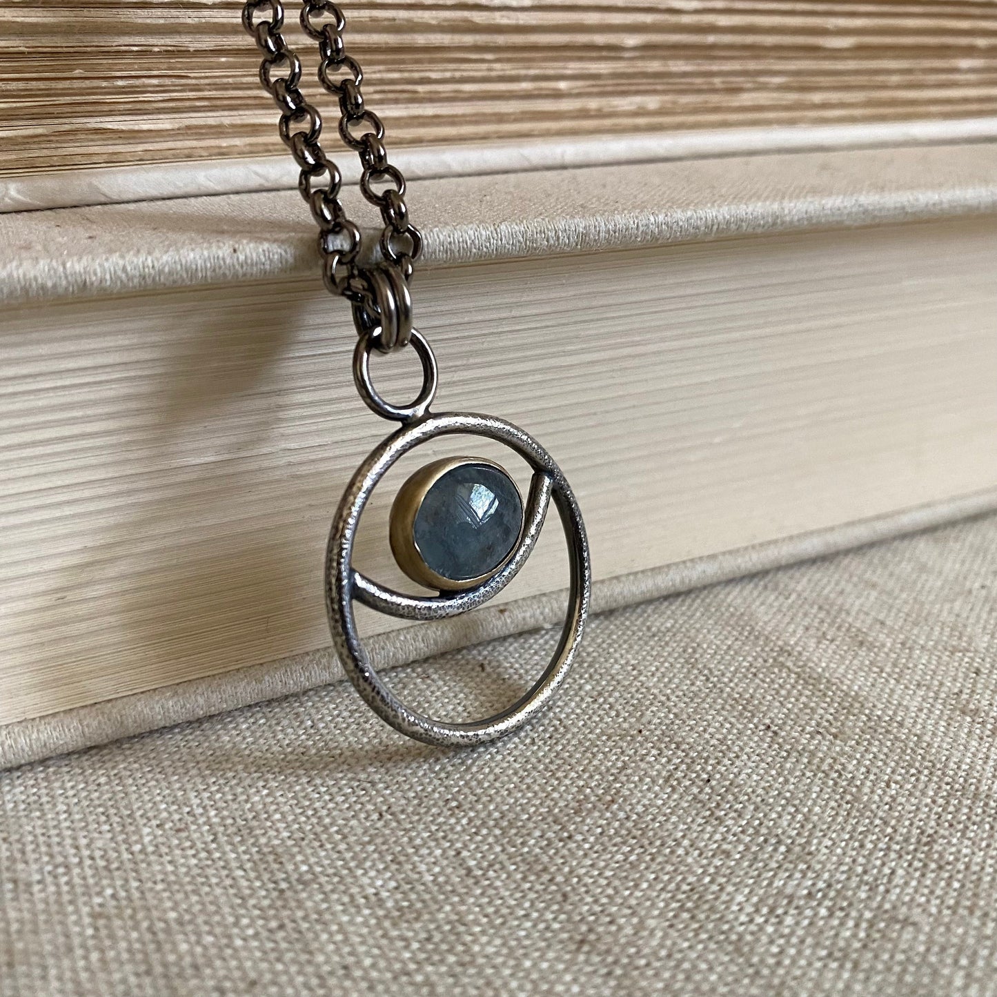 Negative Space Glasses Holder Necklace - Sterling, Brass & Aquamarine