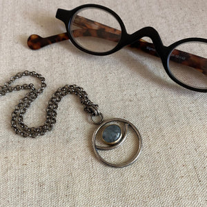 Negative Space Glasses Holder Necklace - Sterling, Brass & Aquamarine
