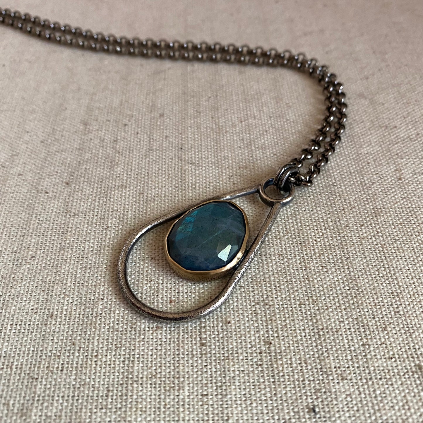 Negative Space Glasses Holder Necklace - Sterling, Brass & Labradorite
