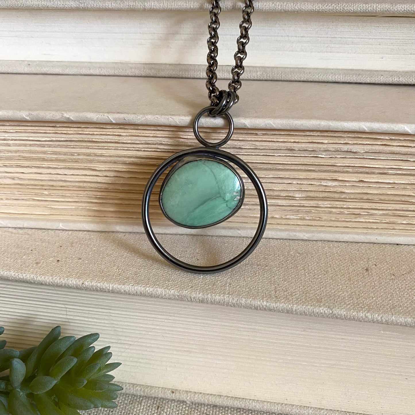 Negative Space Glasses Holder Necklace - Sterling, Brass & Variscite