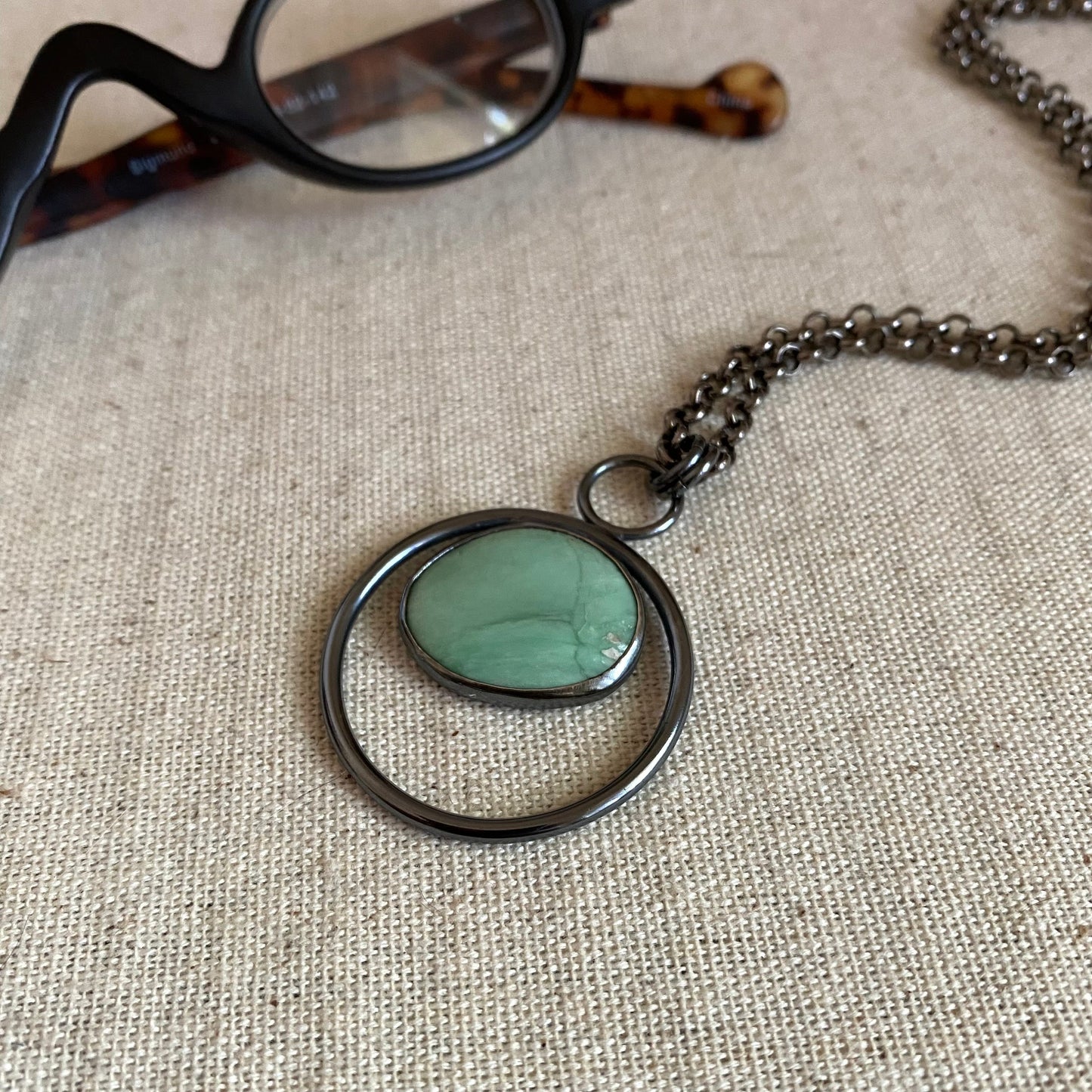 Negative Space Glasses Holder Necklace - Sterling, Brass & Variscite