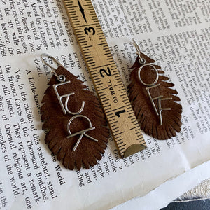 F*ck Off Earrings // Removable Leather Feathers - Sterling Silver