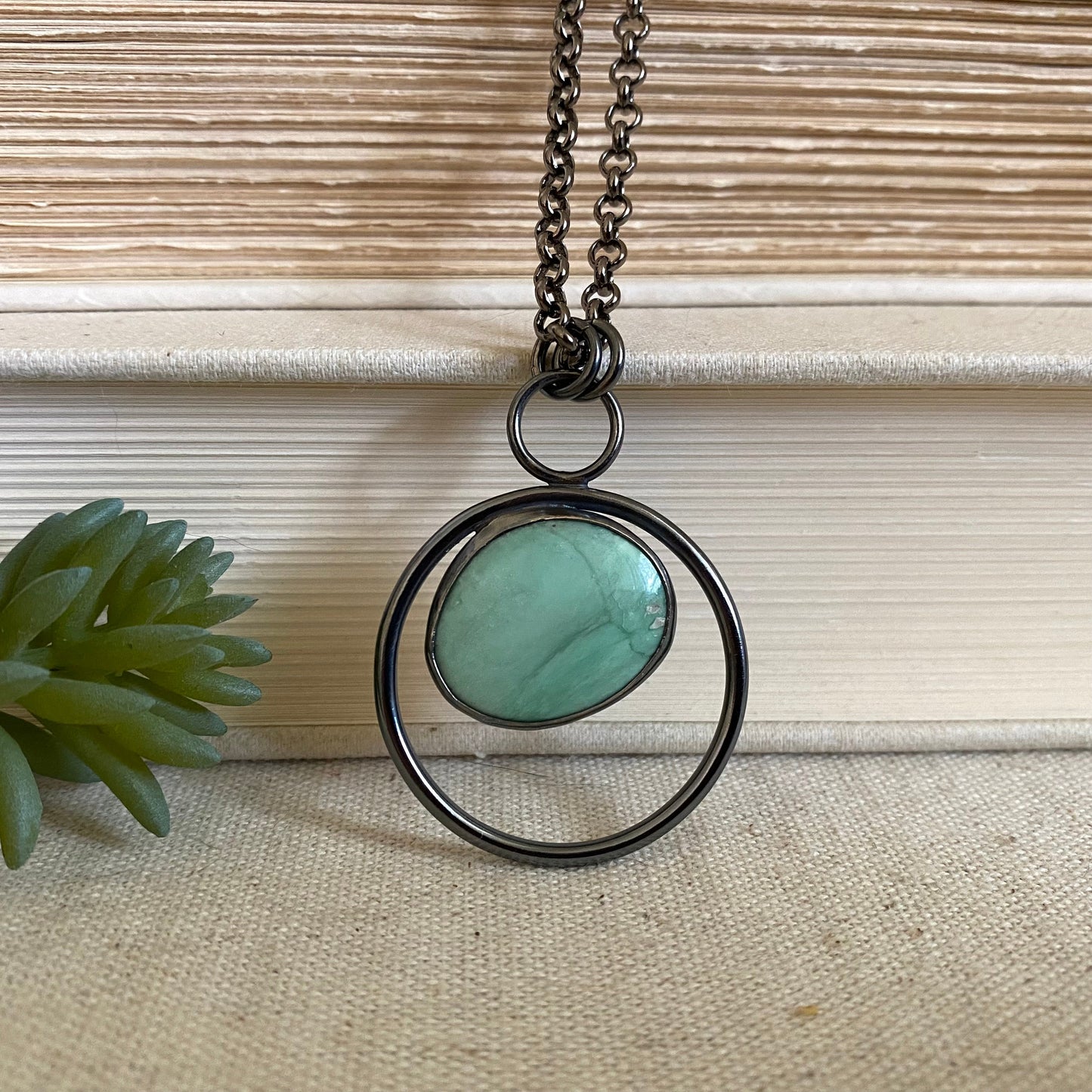 Negative Space Glasses Holder Necklace - Sterling, Brass & Variscite