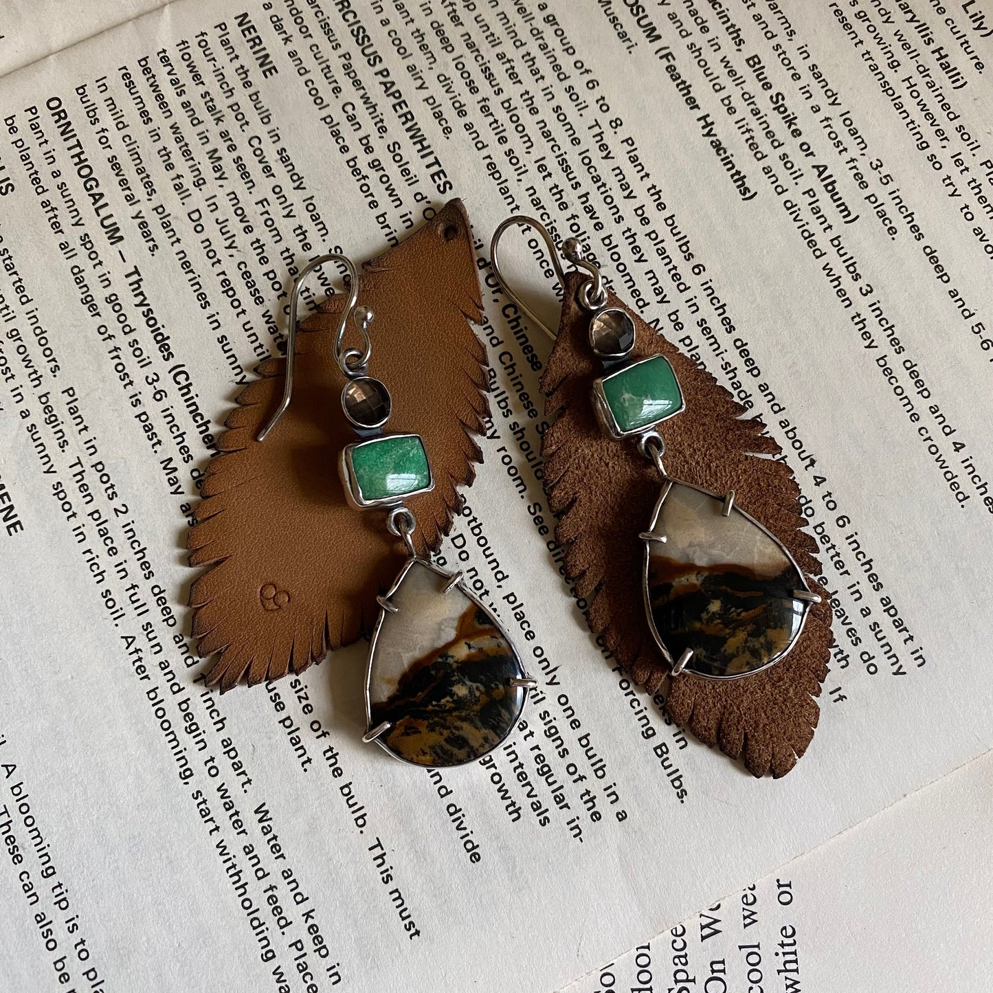 Scenic Jasper, Variscite & Quartz Earrings - Sterling & Removable Leather Feathers
