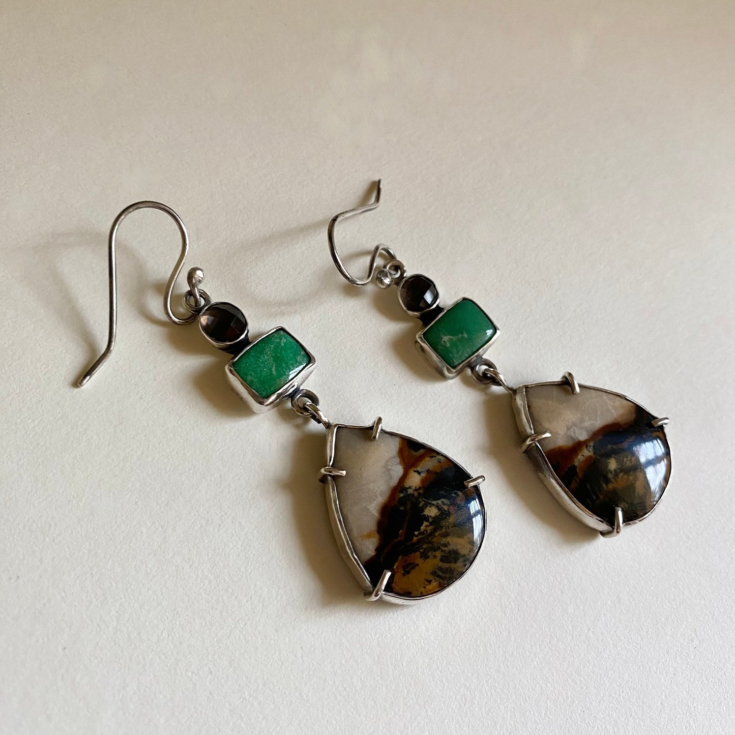 Scenic Jasper, Variscite & Quartz Earrings - Sterling & Removable Leather Feathers