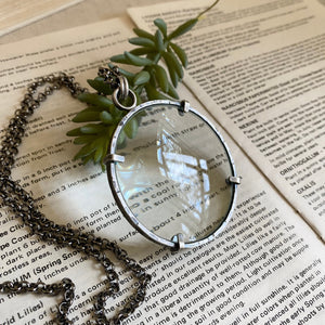 5x Magnifying Glass Monocle Necklace - Sterling w/ Brass - Large 2" Lens
