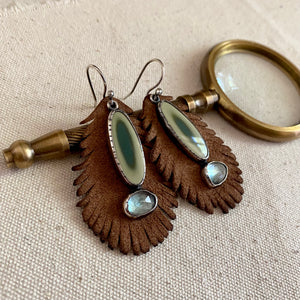 Imperial Jasper & Topaz Earrings // Removable Leather Feathers // Sterling Silver