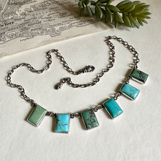 Prayer Flag Necklace - Sterling & Kingman Turquoise