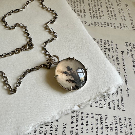 Dendritic Agate Doublet Necklace - Sterling & 18k