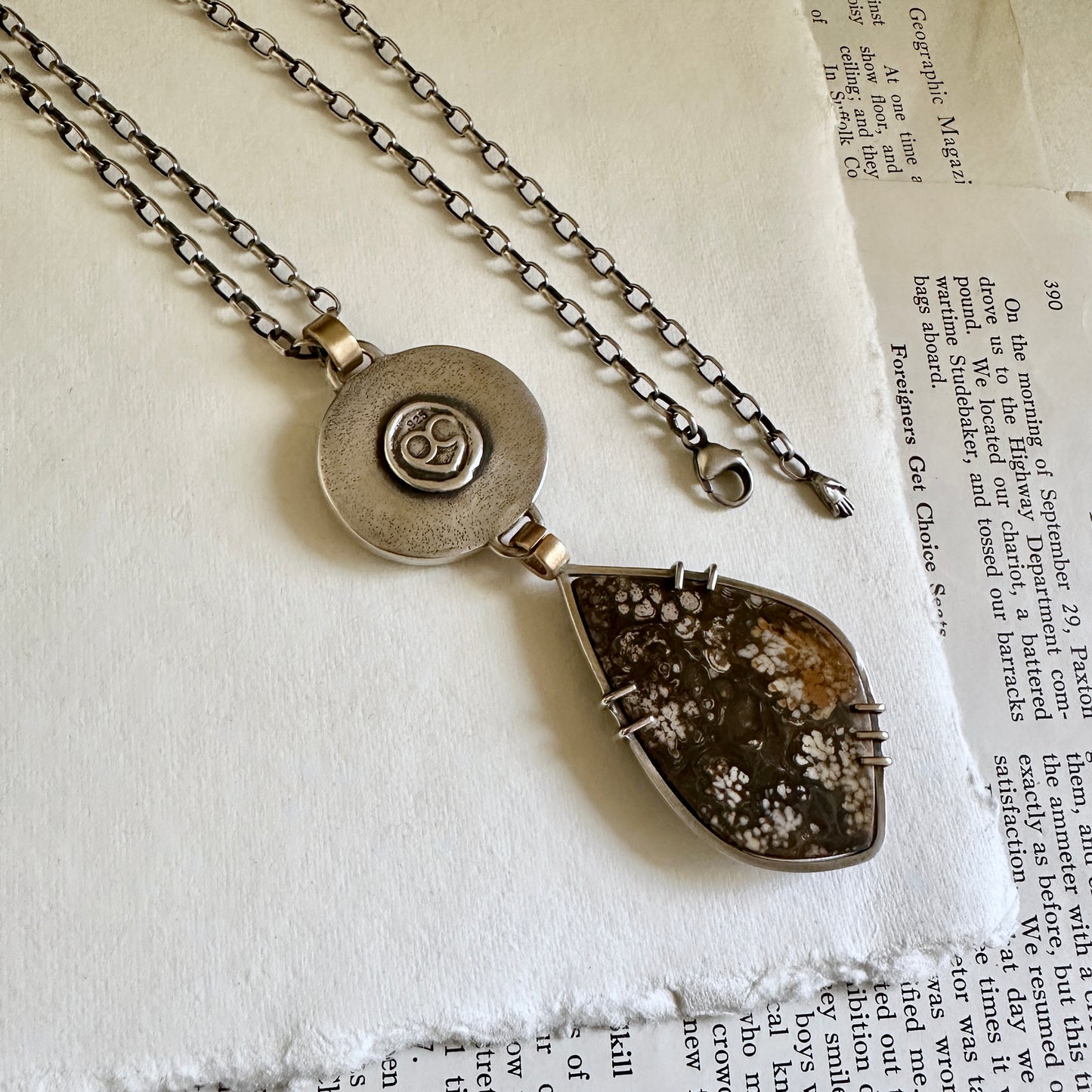 Dendritic Agate & Plume Agate Statement Necklace - Sterling & Vintage Brass