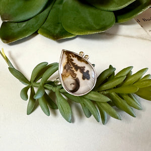 Dendritic Agate Doublet Ring - Sterling & 18K - Sz 7