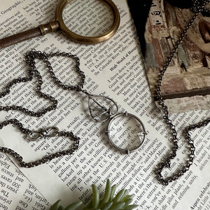 PATI x POLLY Limited Edition Magnifier Collection // Sterling Silver ELF DART BIRCH LEAF Magnifying Glass Monocle Loupe Necklace // 1 of 3