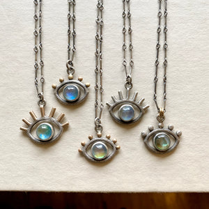 MOOD Stone Eye Necklace // Color-Changing Gemstones // Moonstone, Sterling & Brass