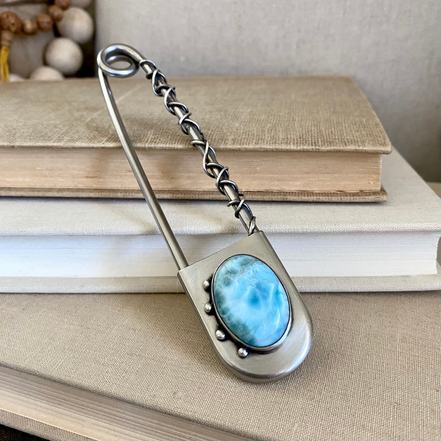 Larimar Sterling Safety Pin - Keychain, Sweater Pin or Brooch