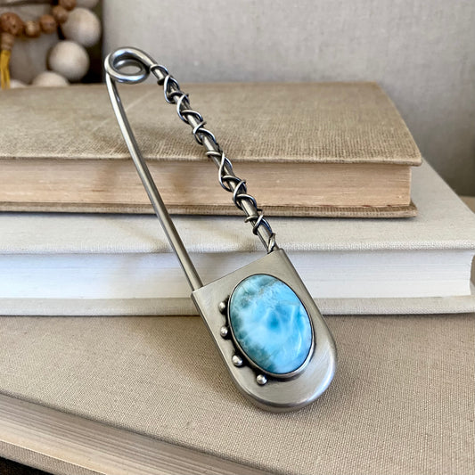 Larimar Sterling Safety Pin - Keychain, Sweater Pin or Brooch