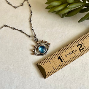 MOOD STONE Eye Necklace - Color-Changing GEMSTONE Mood Jewelry - Sterling, Moonstone & Labradorite