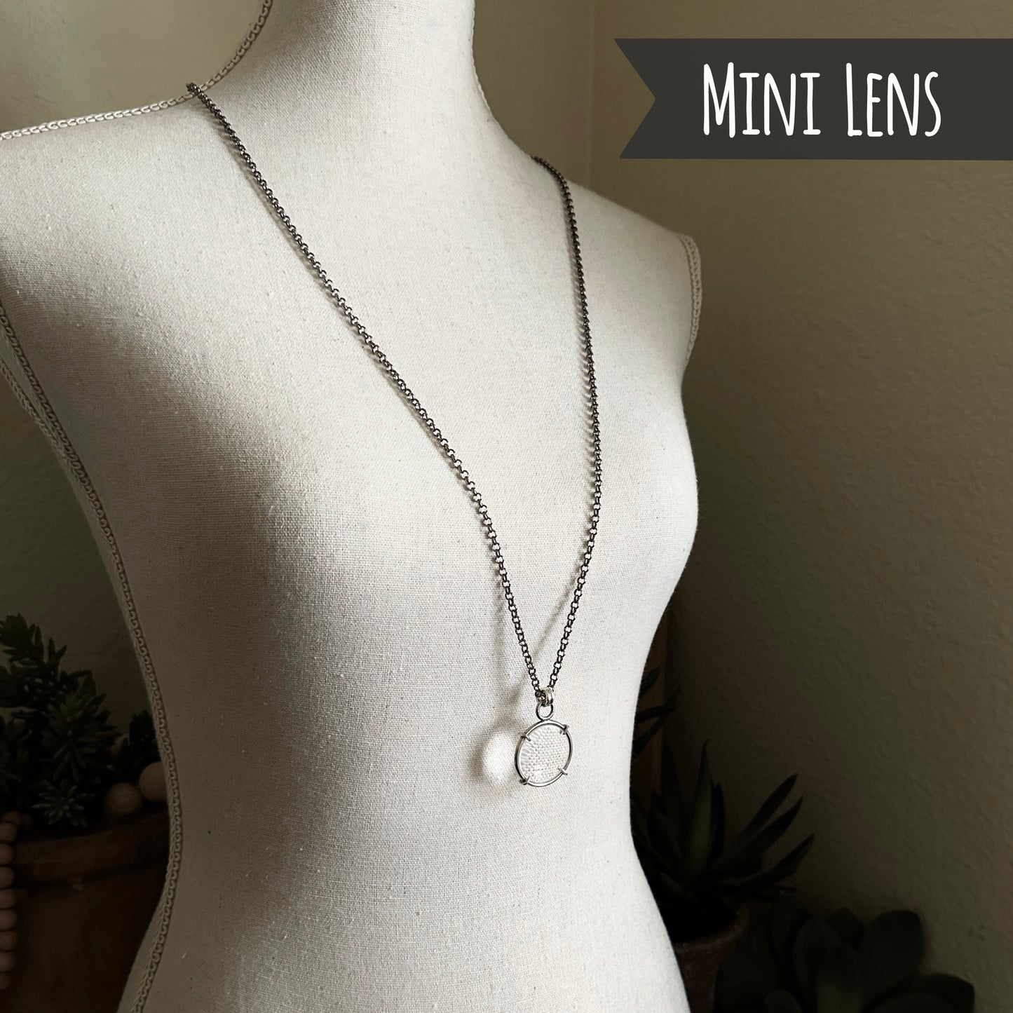 5x Magnifying Glass Monocle Necklace - Sterling Silver - Mini 1" Lens