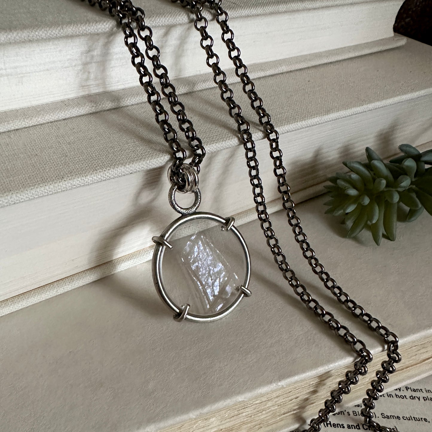 5x Magnifying Glass Monocle Necklace - Sterling Silver - Mini 1" Lens