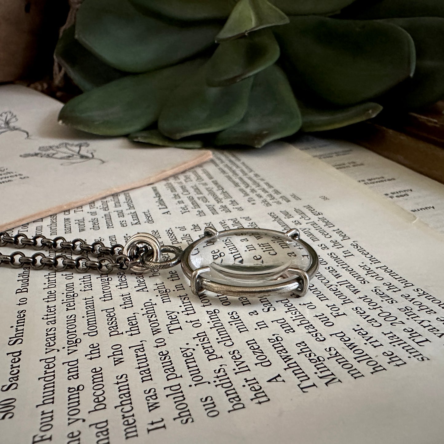5x Magnifying Glass Monocle Necklace - Sterling Silver - Mini 1" Lens