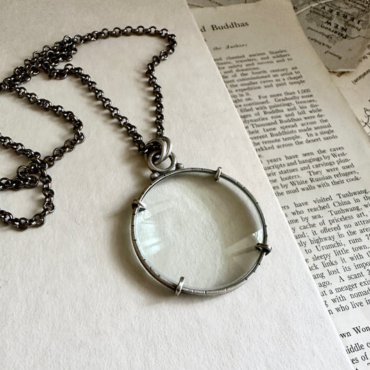 5x Magnifying Glass Monocle Necklace - Sterling Silver - Small 1.5" Lens