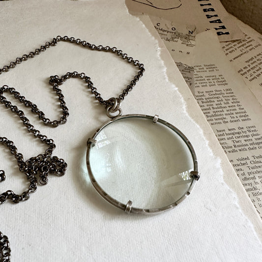 5x Magnifying Glass Monocle Necklace - Sterling Silver - Large 2" Lens