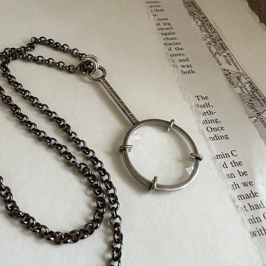 5x Magnifying Glass Monocle Necklace - Sterling Silver - Mini 1" Lens