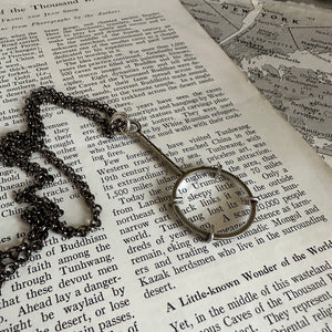 5x Magnifying Glass Monocle Necklace - Sterling Silver - Mini 1" Lens