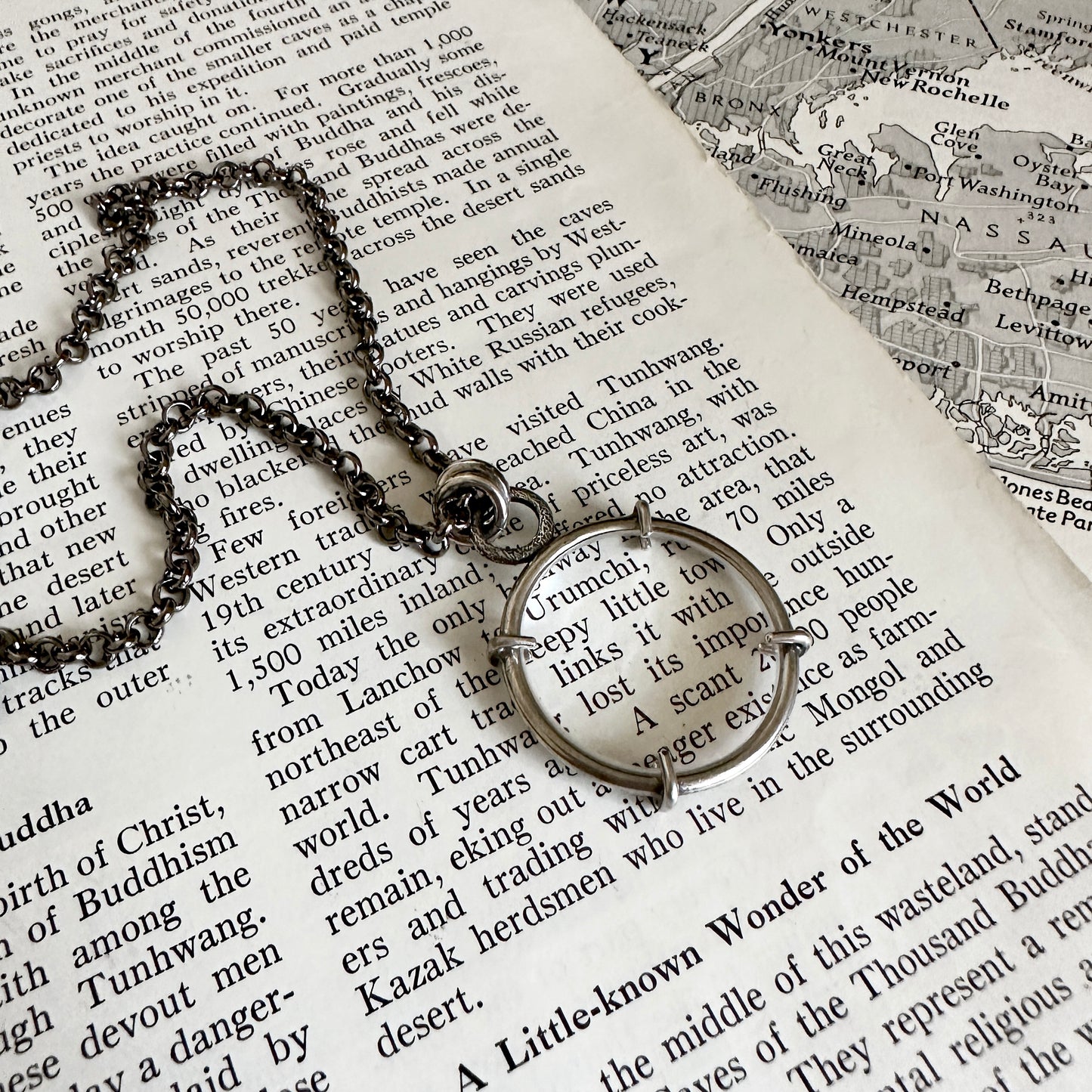 5x Magnifying Glass Monocle Necklace - Sterling Silver - Mini 1" Lens