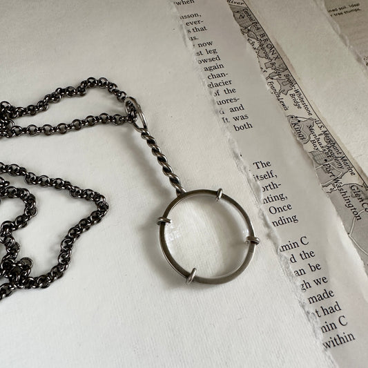 5x Magnifying Glass Monocle Necklace - Sterling Silver - Mini 1" Lens