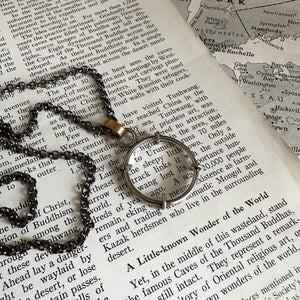 5x Magnifying Glass Monocle Necklace - Sterling w/ Brass - Mini 1" Lens