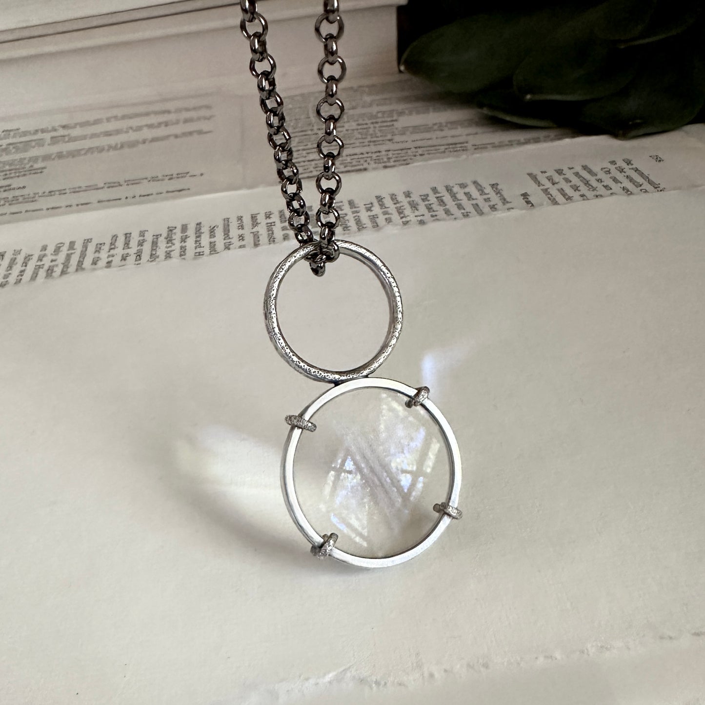 5x Magnifying Glass Monocle Necklace - Sterling w/ RING HANDLE - Mini 1" Lens