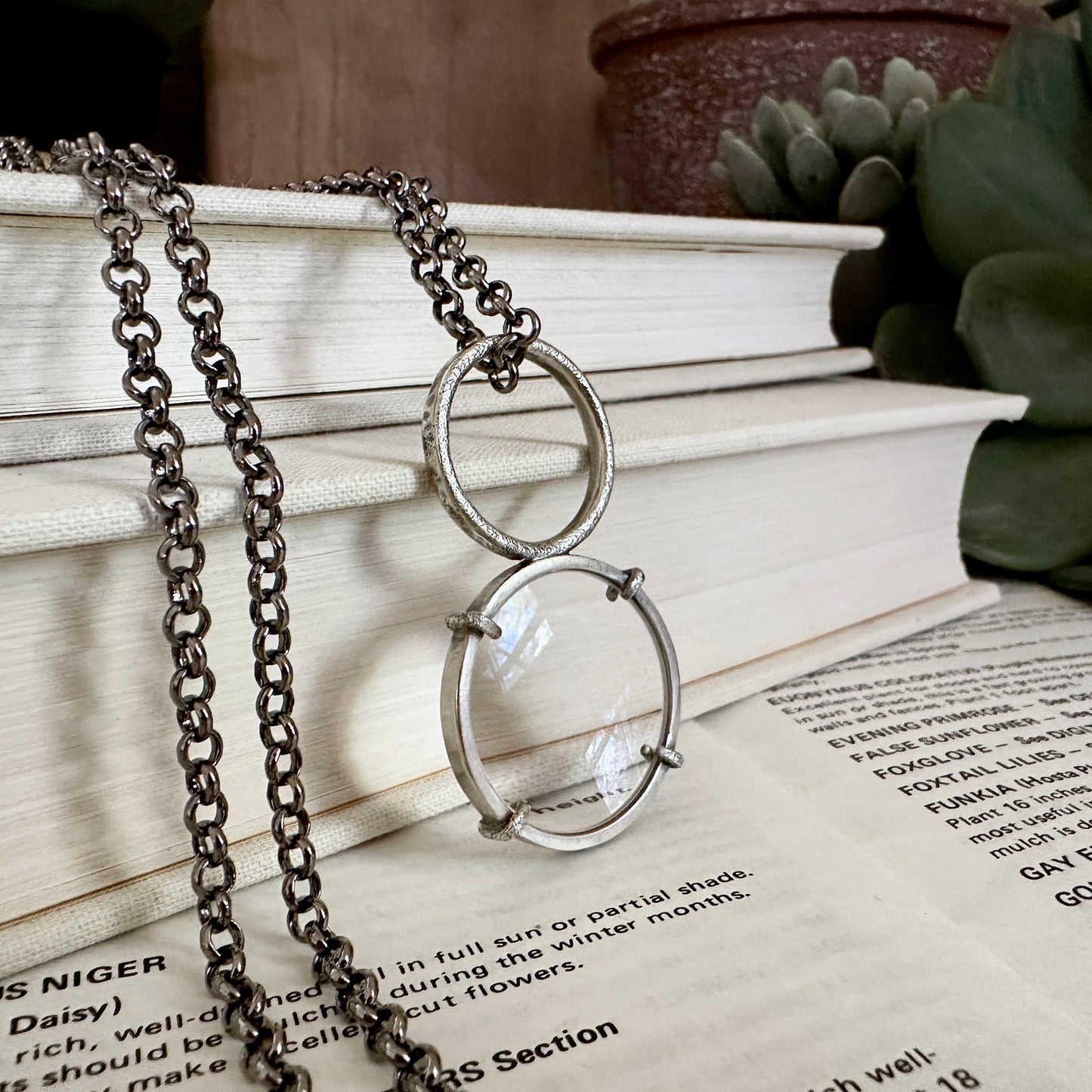 5x Magnifying Glass Monocle Necklace - Sterling w/ RING HANDLE - Mini 1" Lens