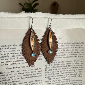 Narmada River Agate & London Blue Topaz Convertible Earrings - Sterling & Removable Leather Feathers