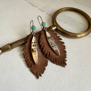 Narmada River Agate and Variscite Earrings - Sterling & Leather Feathers