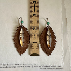 Narmada River Agate and Variscite Earrings - Sterling & Leather Feathers