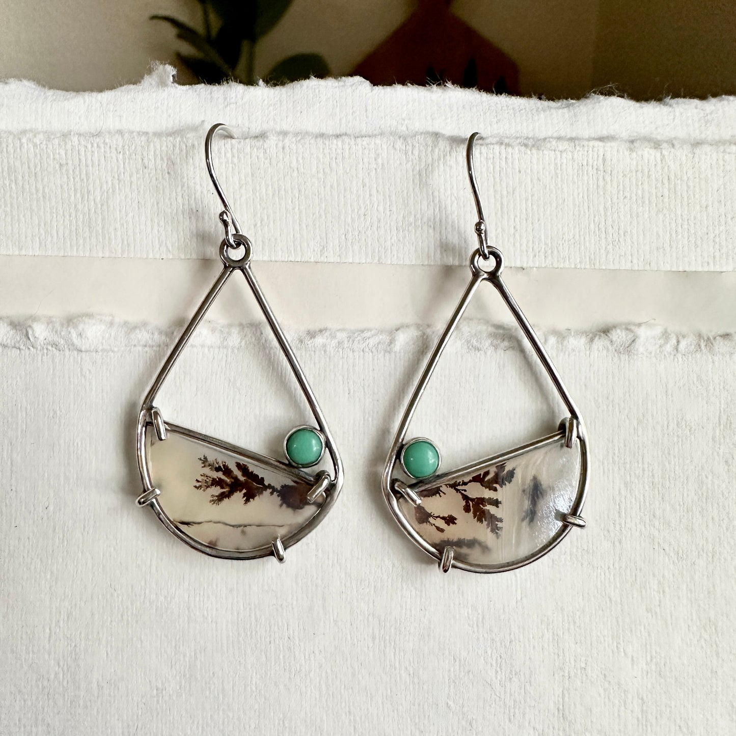 Dendritic Agate and Variscite Earrings - Sterling Silver