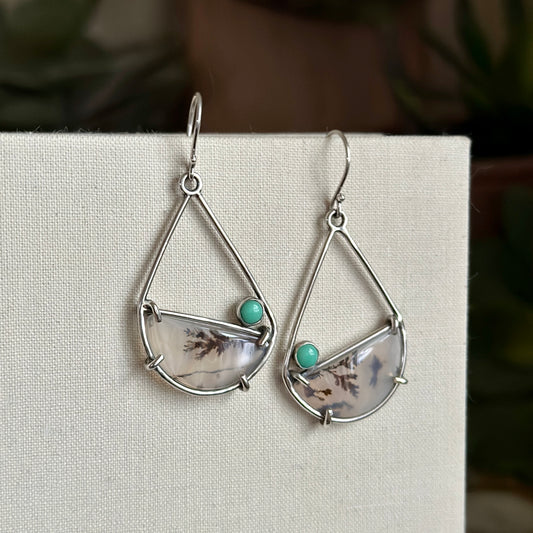 Dendritic Agate and Variscite Earrings - Sterling Silver